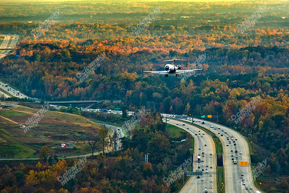 Amazing shot of jet landing at Charlotte Douglas International Airport