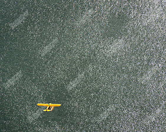 Aerial photo of pontoon boat in flight